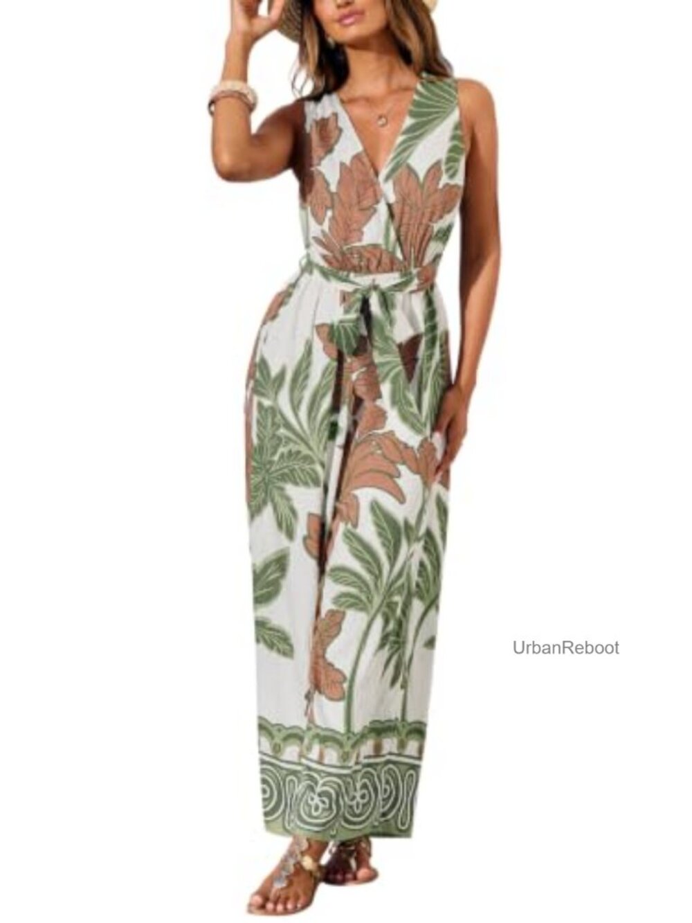 CUPSHE Boho Printed Sleeveless Wide Leg Jumpsuit with Pockets